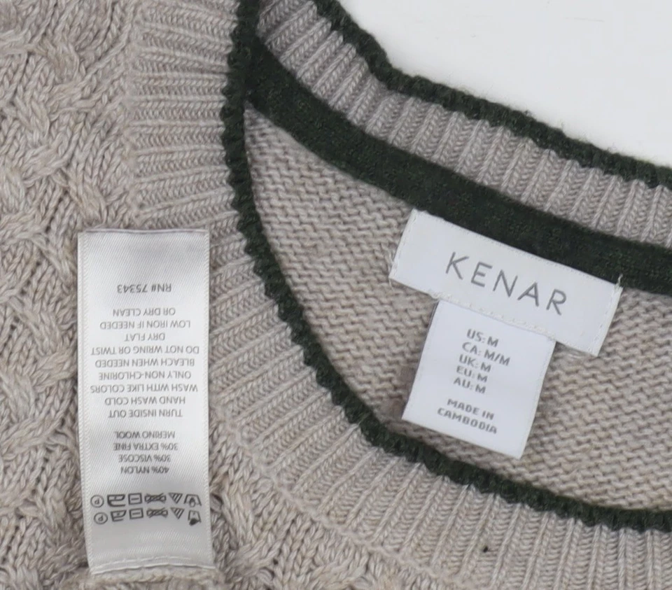 Jersey para mujer Kenar beige tejido con cable cuello redondo M Foto 3 de 4