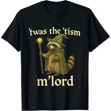 Twas The 'Tism M'Lord Raccoon Wizard Cotton T-Shirt Unisex T-Shirt