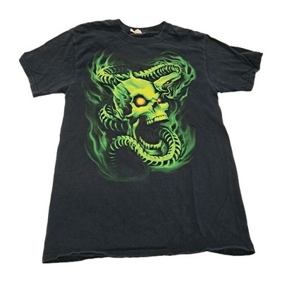 Vtg Jnco Style Y2K Skull Flame Snake shirt Sz S Goth Skate Metal Tee Scene Neon