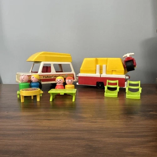 VTG Fisher Price Little People Play Family Car And Camper #992 Complete Set