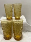 Set of 4 Vintage Anchor Hocking Lido Milano Amber Glass Tumblers No Cracks