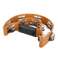 Hand Held Tambourine Drum HandBell Birch Metal Jingles Percussion Yellow