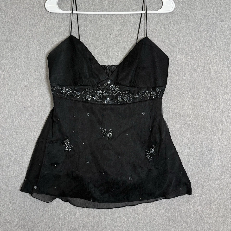 Camiseta sin mangas Shelli Segal para mujer M negra con cuentas Babydoll Cami estilo Y2K hada oscura Foto 2 de 4