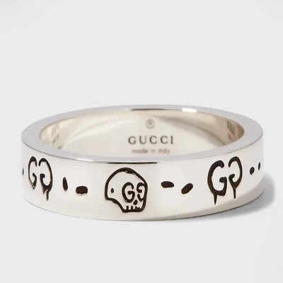 Gr. 16 US 7,5 Gucci GG Ghost Bandring Sterlingsilber 925 4 mm breit