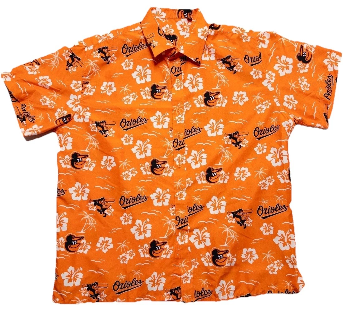 MLB Baltimore Orioles Hawaiian Shirt Mens XL Orange Button Up Short Sleeve