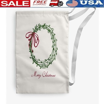 Merry Christmas Wreath Laundry Bag Drawstring Gift Sack Holiday Collection New