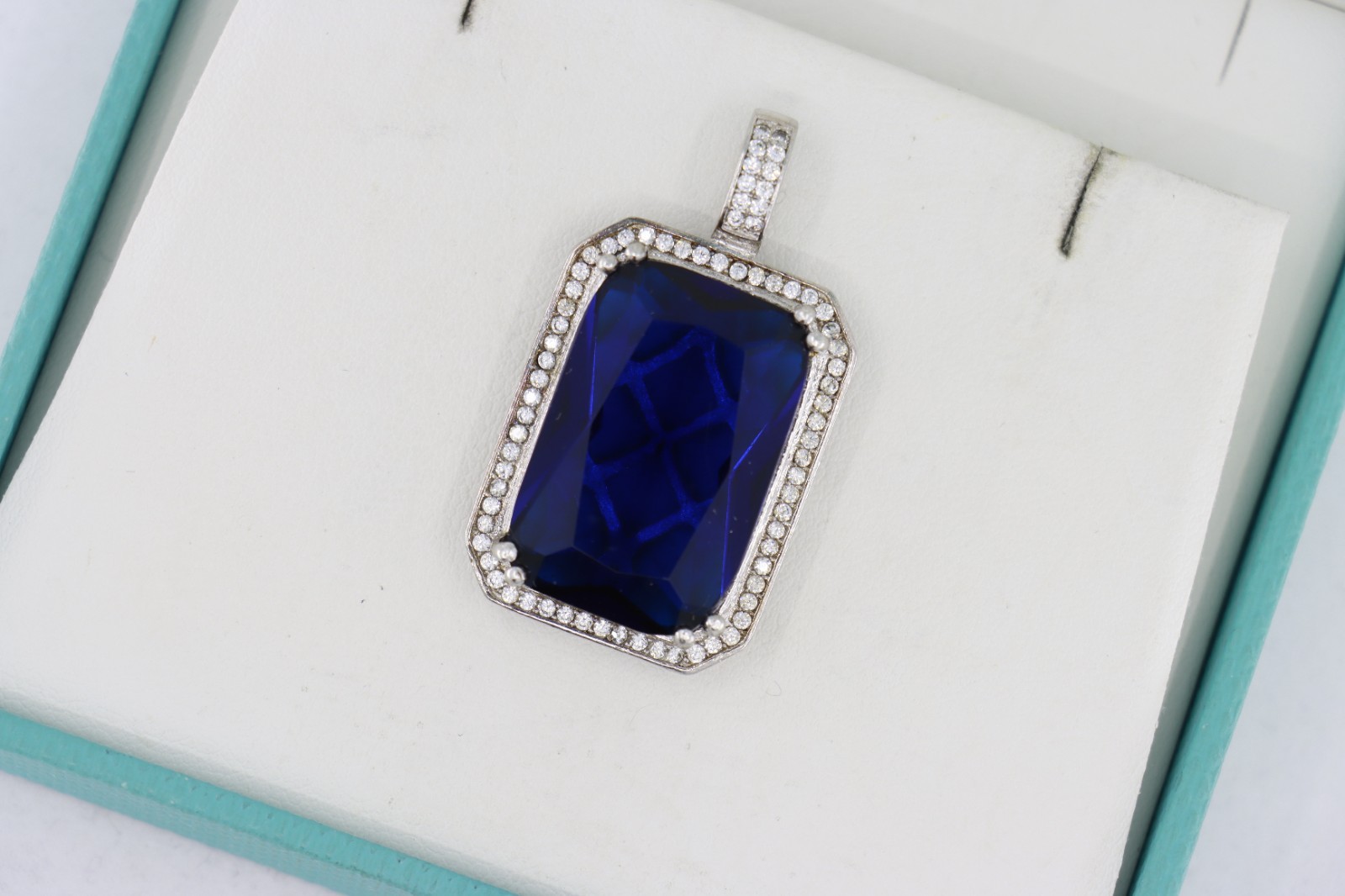 Sterling Silver Large Rectangle-Cut Blue Gemstone… - image 3