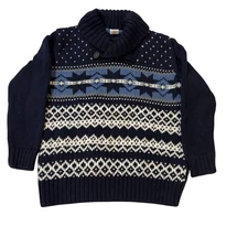 Janie And Jack Fair Isle Sweater Size 2T Pullover Blue Shawl Collar