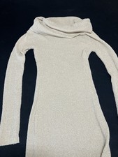 Beige Sweater Dress Medium bed Knit Cowl Neck Long Sleeve Stretch Bodycon