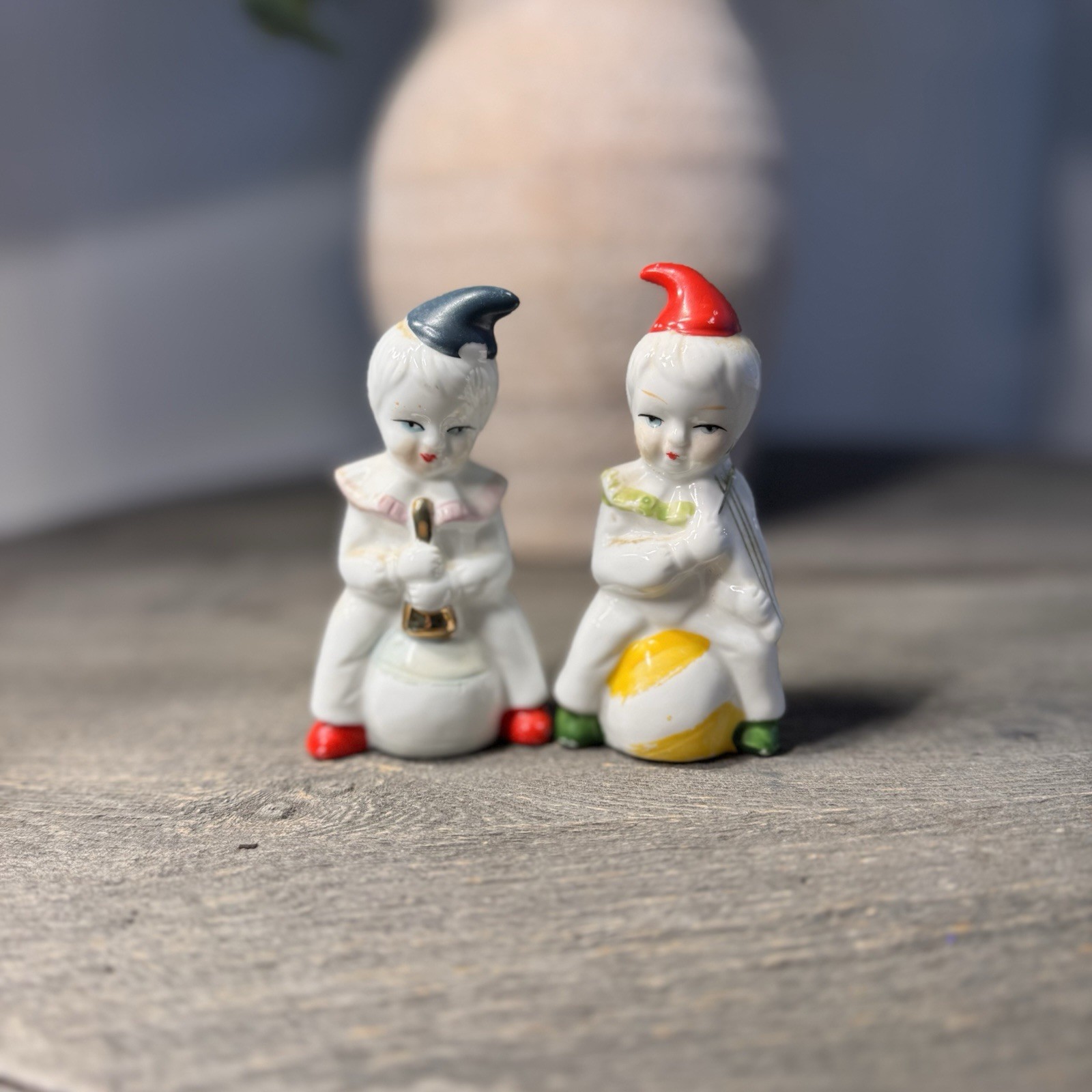 Vintage European Folk Art Doll & Miniature Porcelain Clown Figurine Trio Lot 6
