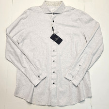 New EMANUEL BERG Jersey Knit Pique Button Shirt Men L/XL 17 EU 43 Lt Gray 280