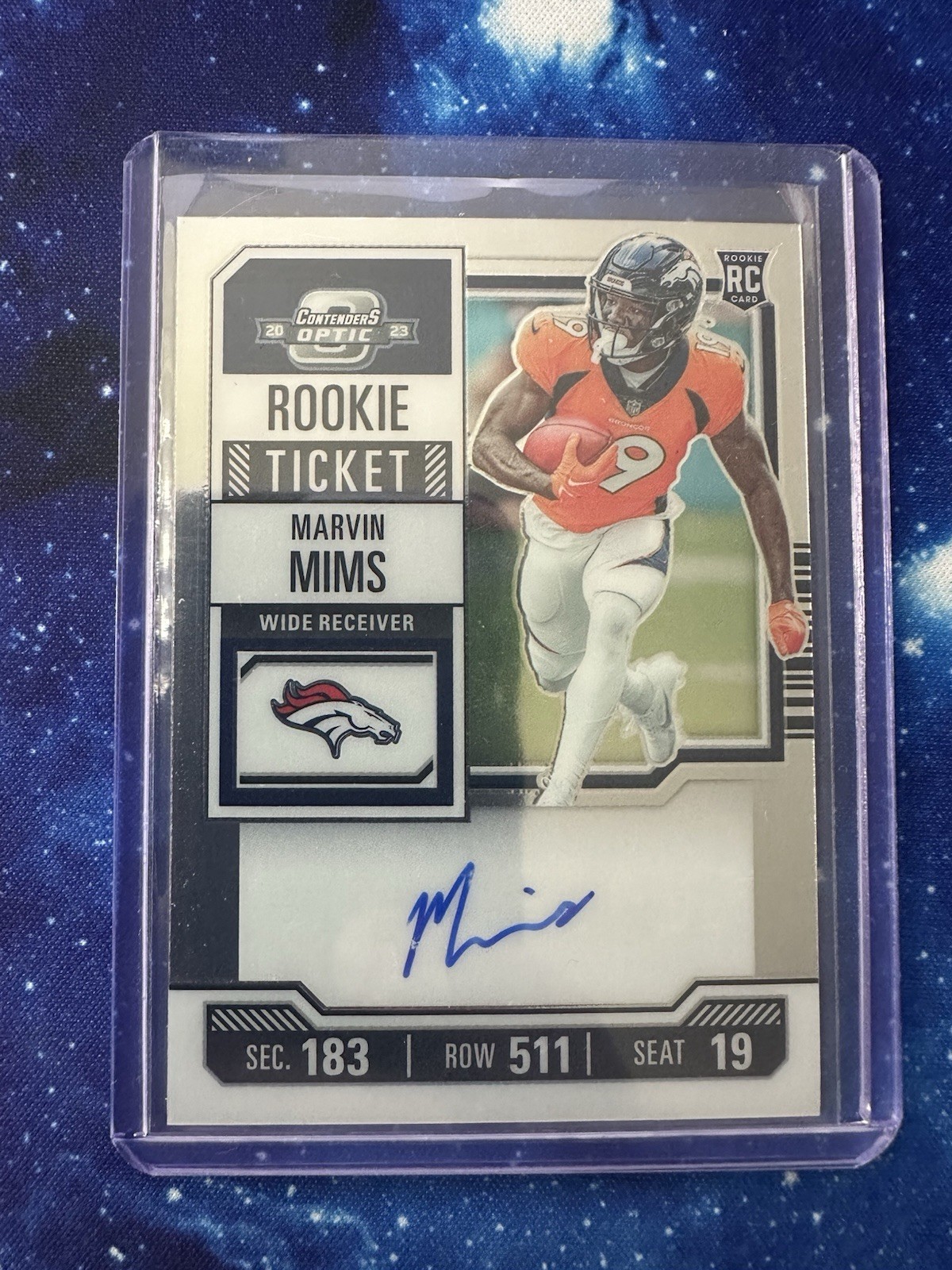 Marvin Mims RC AUTO 2023 Contenders Optic On Card Rookie Ticket Card #124