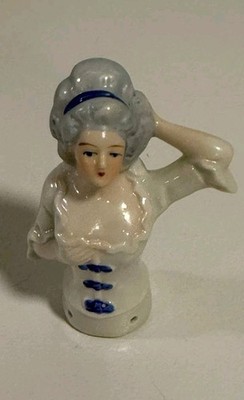 4'' Tall Antique German Half Doll Bisque Gray Hair Lady  