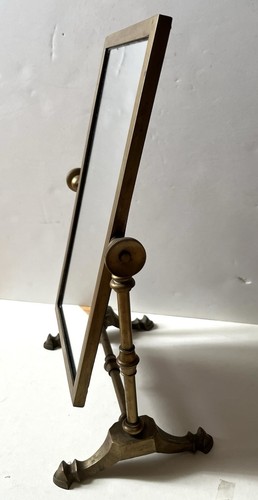 "Espejo de afeitar tocador de mesa de latón vintage giratorio inclinable 12""x6"" espejo" - Imagen 4 de 13