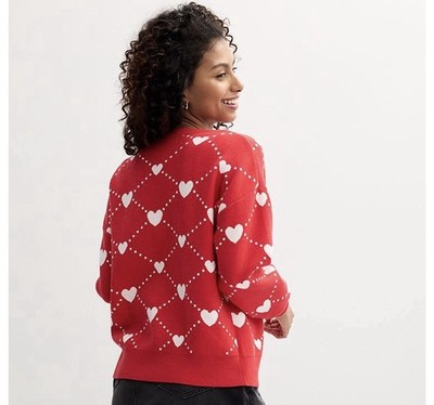 White Heart Button Front Red Cardigan Red Forever & Ever Size XS