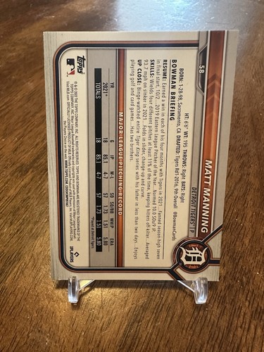 Matt Manning 2022 RC #58 Detroit Tigers - Picture 2 of 2