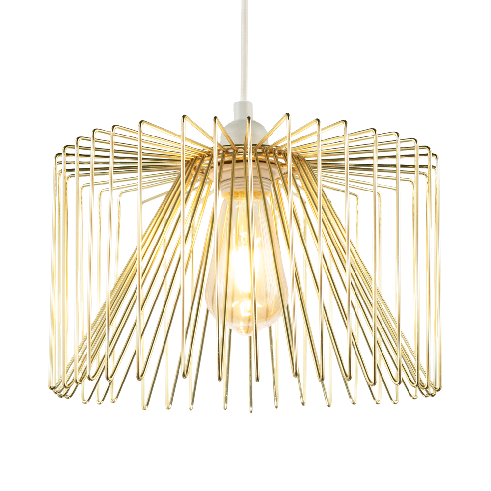 Modern Circular Wire Polished Gold Metal Pendant Ceiling Light Shade by Happy...