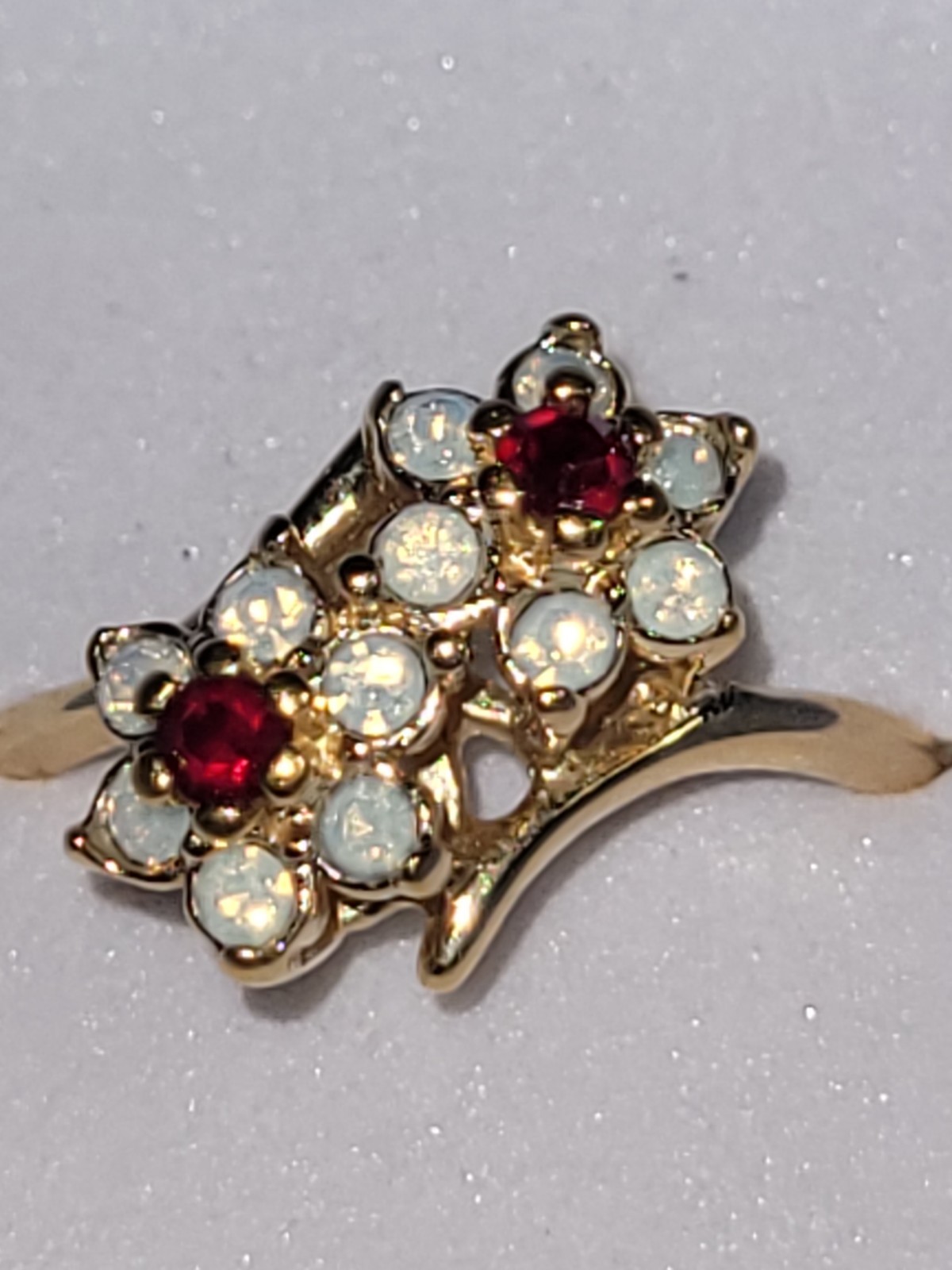 2 Flowers Ruby Red & Clear Rhinestone 18K HGE Gol… - image 1