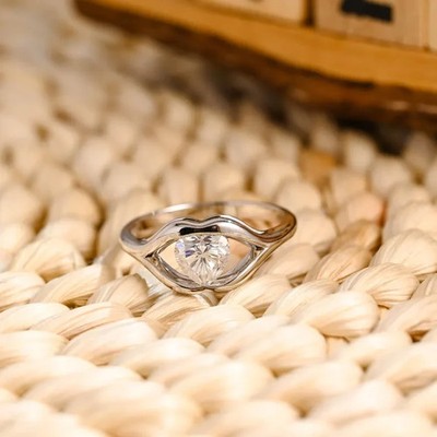 1 CT Heart Shaped Lab-Grown Diamond Lips Promise Engagement Ring Sterling Silver