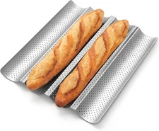 Baguette Bread Pan, Premium Nonstick Perforated Pan Large, Silver 