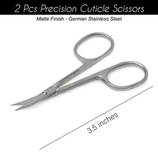 2-Pc 3.5" Stainless Steel Cuticle Scissors Precision Nail Trimming Tool
