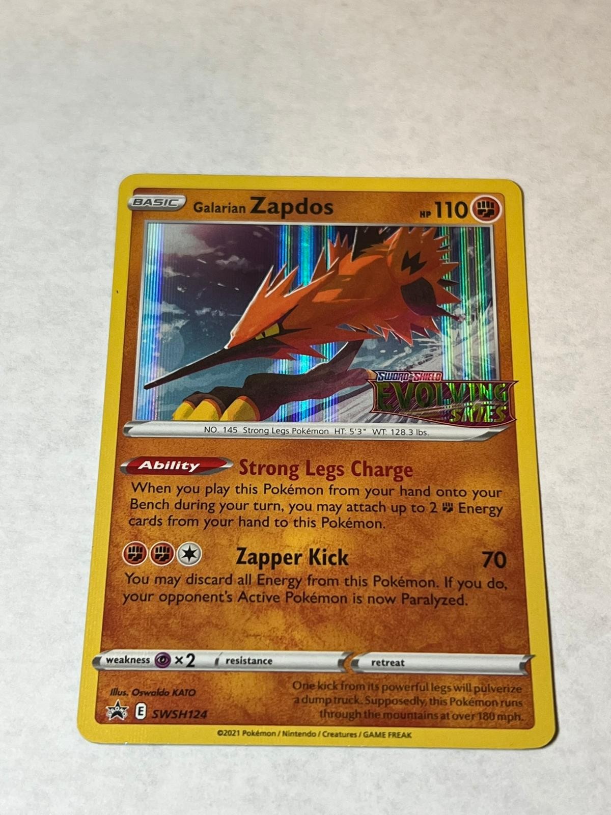 Galarian Zapdos (Prerelease) SWSH124 Holo Promo Sword & Shield Promo Pokemon LP