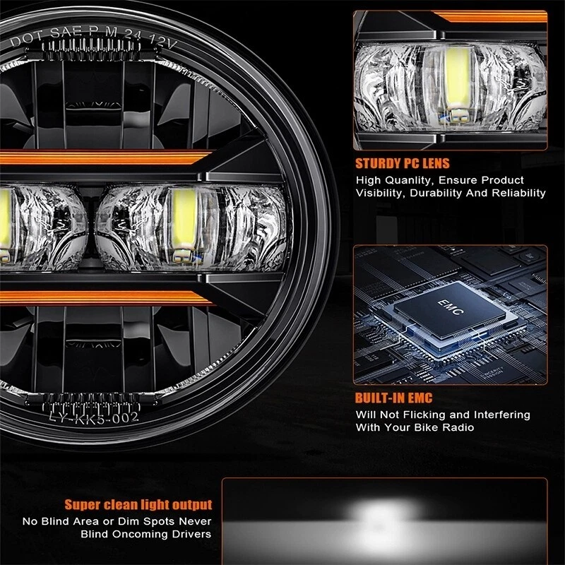 Faro LED para motocicleta Harley Dyna Sportster Softail Street Bob 5 3/4 pulgadas Foto 4 de 4