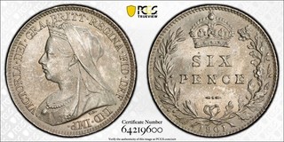1901 Great Britain 6 Pence PCGS MS64