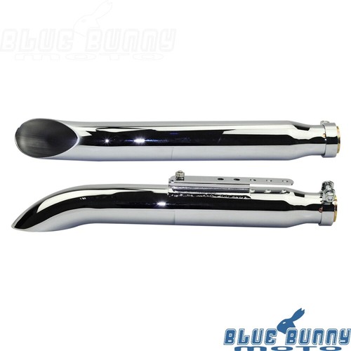 Pair Chrome Muffler Exhaust Silencer Pipe Slip On Slash Cut For Harley Bobber - Picture 6 of 8