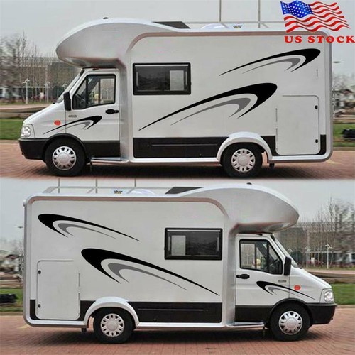 Black + Gray Body Side Vinyl Graphics Decals Stickers Kit For Camper RV Trailer