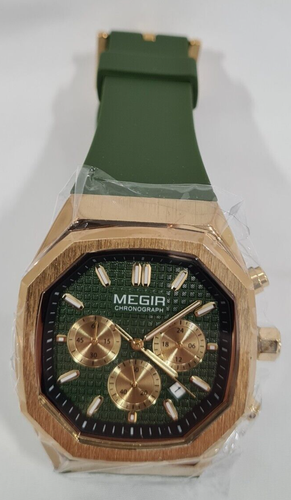 MEGIR Mens Watch Quartz Chronograph - Silicone Strap - Luminous Hands - Green - Picture 4 of 8