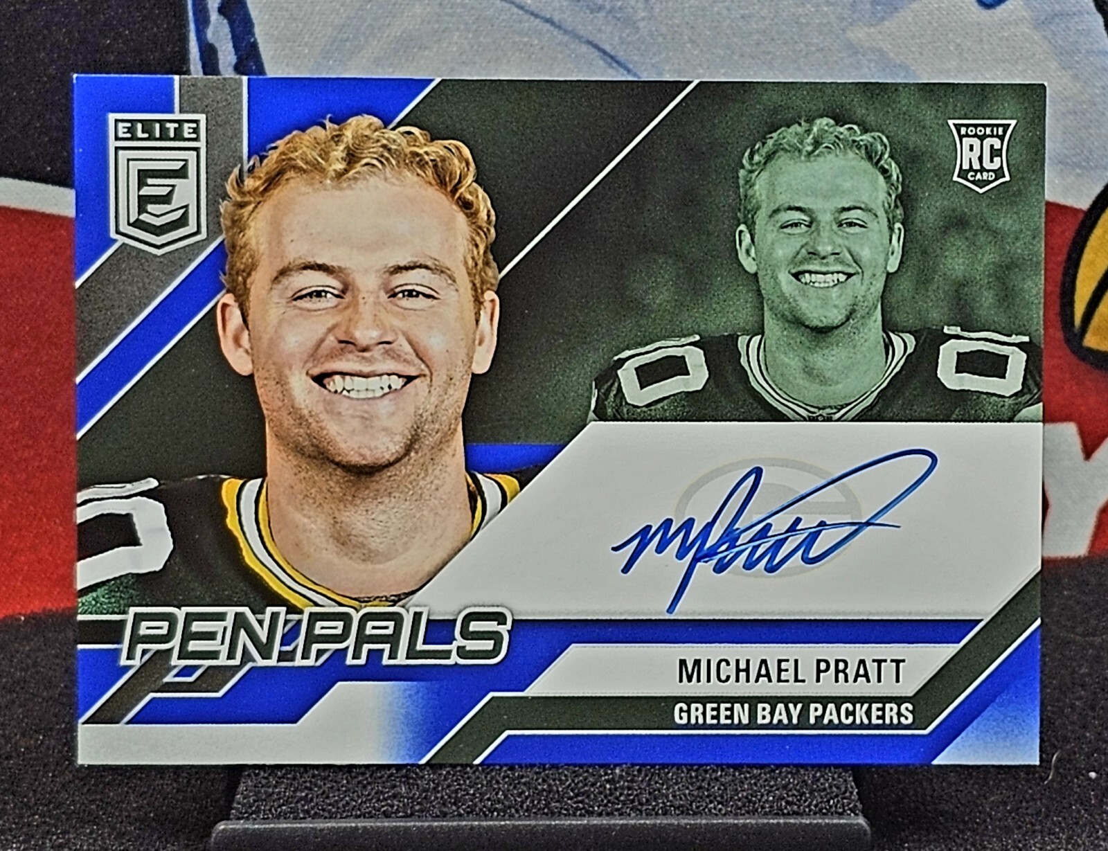 2024 DONRUSS ELITE MICHAEL PRATT PEN PALS ON CARD RC AUTO BLUE PACKERS