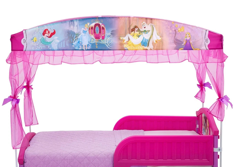 Muebles de dormitorio para niños con dosel de plástico rosa con cama Disney Princess para niños pequeños Foto 2 de 4