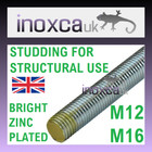 STUDDING M10 M12 M16 STEEL NUTS WASHERS STRUCTURAL GRADE 8  8.8 ZINC PLATED BZP