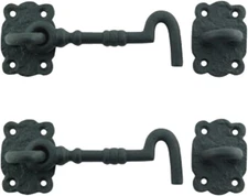 Renovators Supply Wrought Iron Cabin Hook Eye 5.5" Black Large Hook Latches, Cab