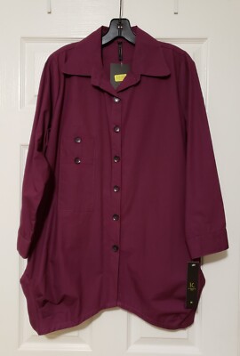 NWT IC By Connie K MD Wine SharkBite Button Front Shacket Jacket | Fashion