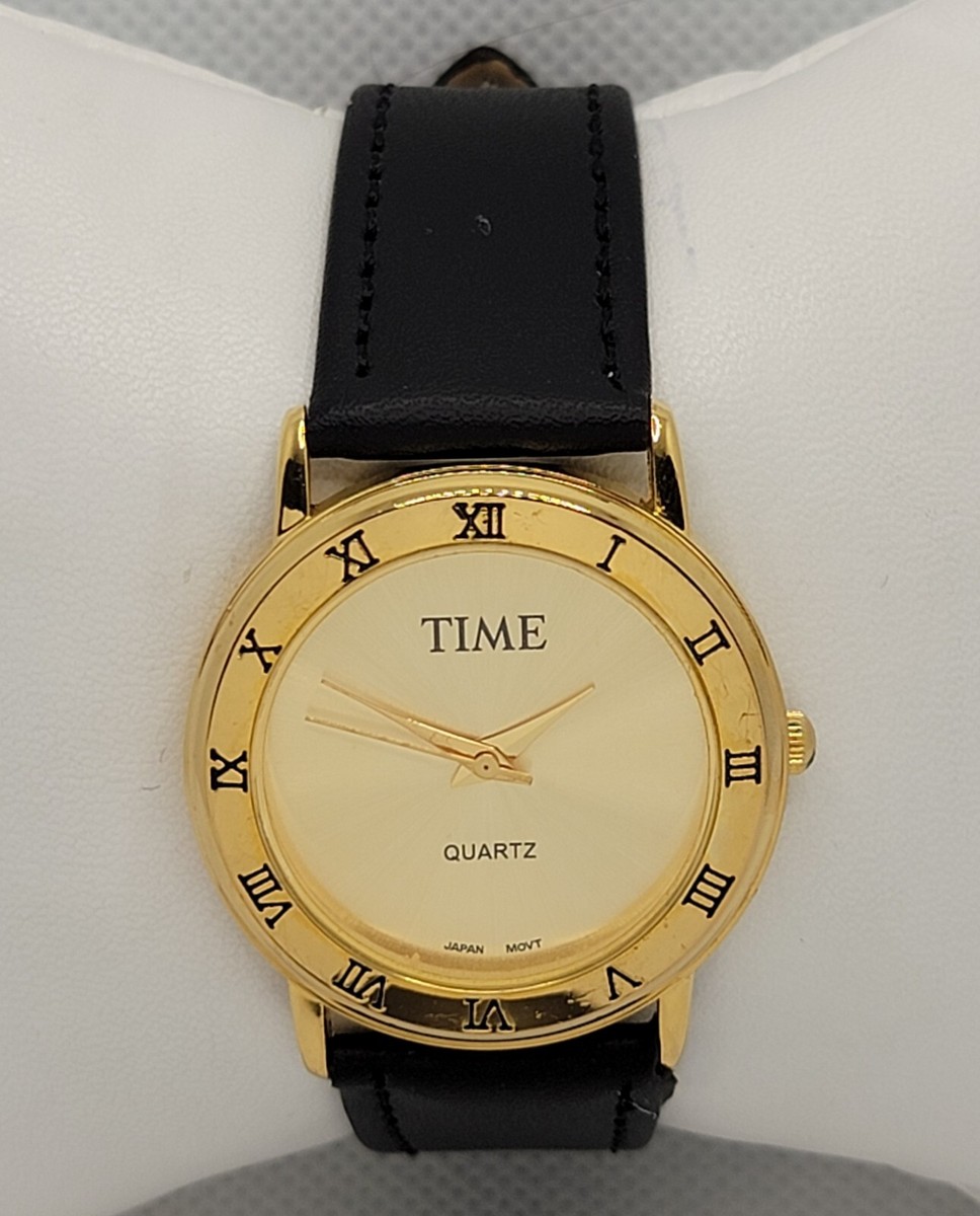 TIME Men\'s Quartz Wristwatch Gold Tone Stainless Steel Case Black Leather Band Vintage Time Magazine Watch Round Case Gold Tone Dial  main image 4