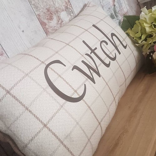 PERSONALISED CHECK CUSHION | Handmade with any Word, Name | Various Wool Fabrics - Picture 6 of 12