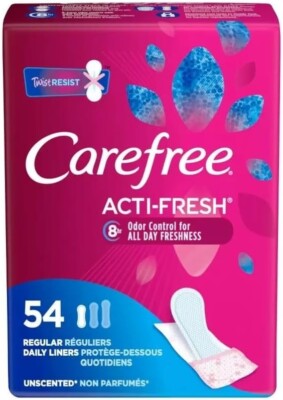 Box/4 Carefree Acti-Fresh Body Shape Regular Unscented Pantiliners- 54 CT Bx18