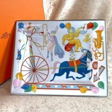 Hermes Porcelain Vide Poche Change Tray Ashtray Tea for Two Platinum Rim w/ Box