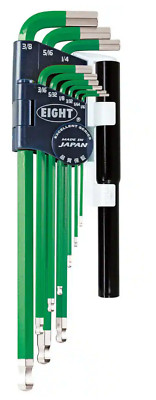 Eight Tool TEL-S9NPGR Taper Head Hex Key Set of 9 Pcs. Includes Cheater Bar
