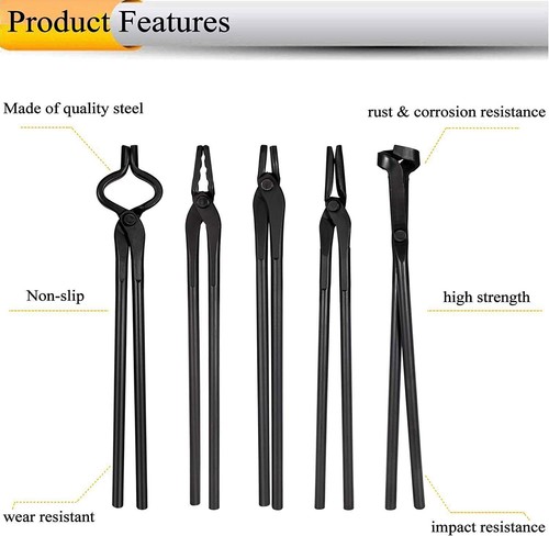 Bladesmith Knife Making Tongs Set & 1.0kg Blacksmith Hammer for Forge Anvil Vise - Picture 8 of 15