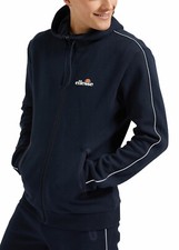 Image of ellesse Mens Reflective Zip Up Ornari FZ Hooded Sweatshirt Top Hoodie Navy Blue