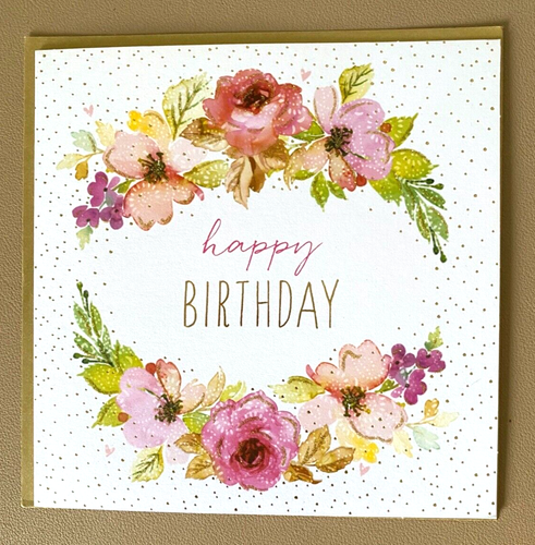 "Happy Birthday" Pretty Flower Wreath & Gold Dots Birthday Cards by Jaz & Baz - Picture 2 of 5