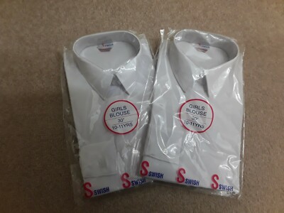 2er PACK GRÖSSE 30, 10-11 JAHRE, MÄDCHEN WEISS LANGARM SCHULBLUSE/SHIRT SsWISH