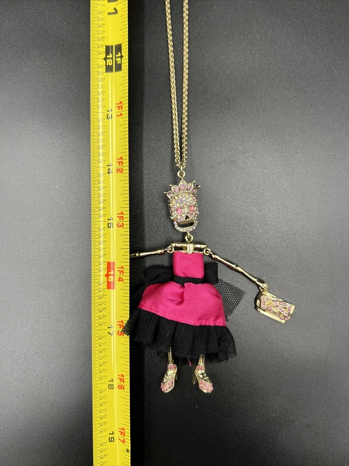 "Collar colgante esqueleto calavera cristal princesa vestido de graduación Betsey Johnson 18""" Foto 3 de 4