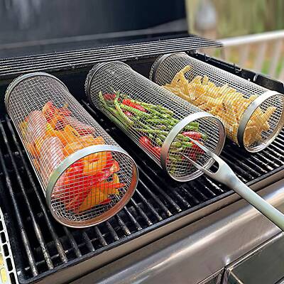 iMountek 2 Pack Rolling Grilling Basket Stainless Steel BBQ Grill for Vegetables