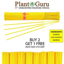 100 YELLOW Unscented Incense Sticks 11"  - 100% Natural Joss Wood Punk Bulk