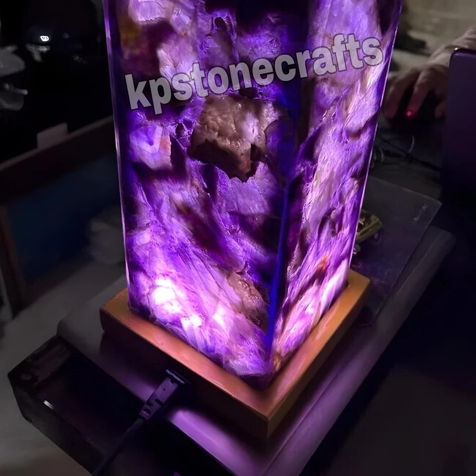 Lámpara de ágata de cuarzo amatista, interior de lámpara de noche de dormitor... - Imagen 3 de 4