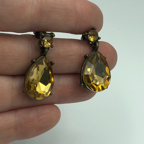 Dangle Earrings Amber Tone Sparkle Teardrops Pierced Ears Disco Festival Retro - Picture 7 of 15
